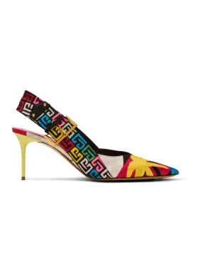 BALMAIN  Slingbacks ruby à talons en satin imprimé - Multicolore