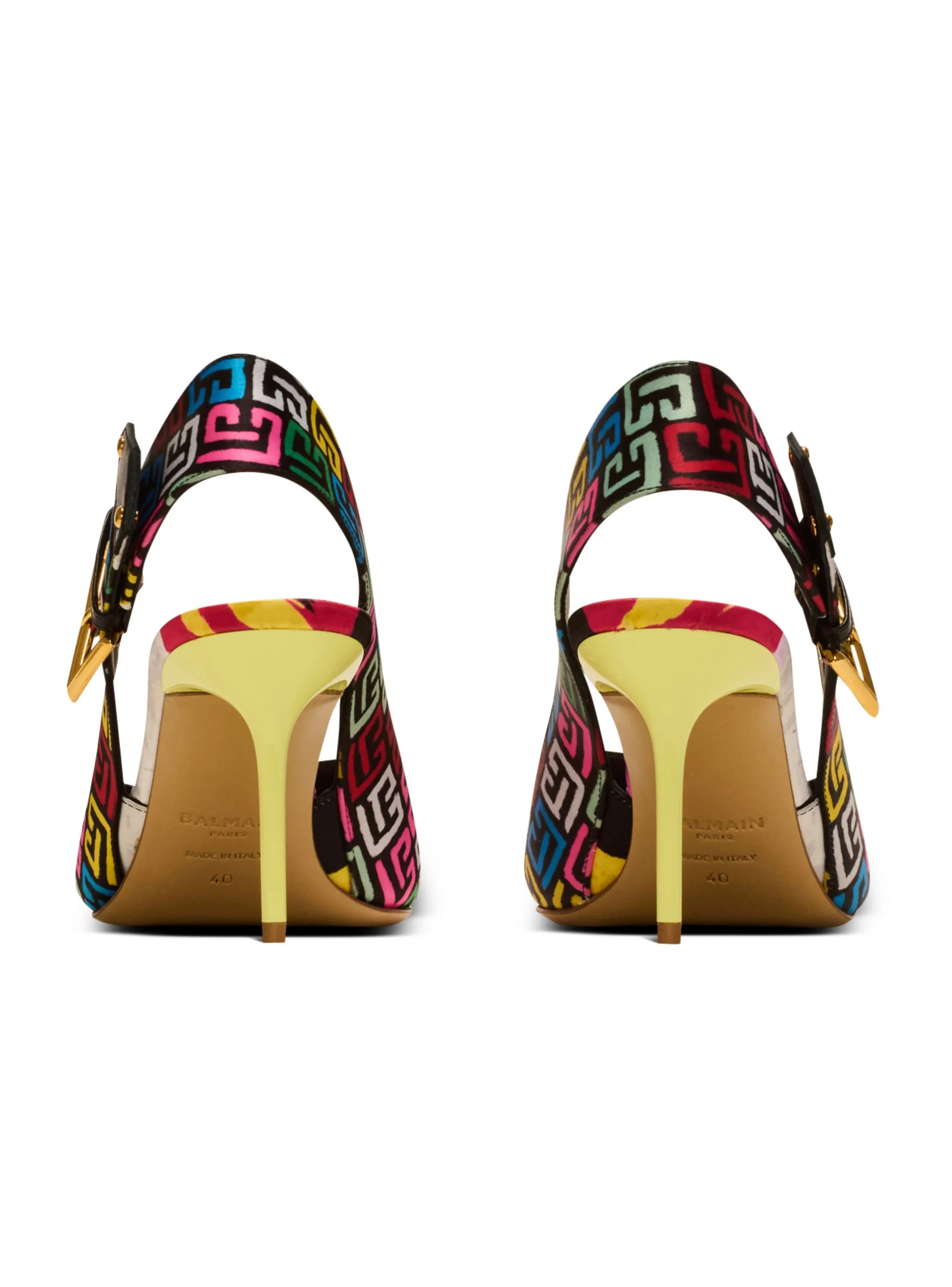 BALMAIN  Slingbacks ruby à talons en satin imprimé - Multicolore