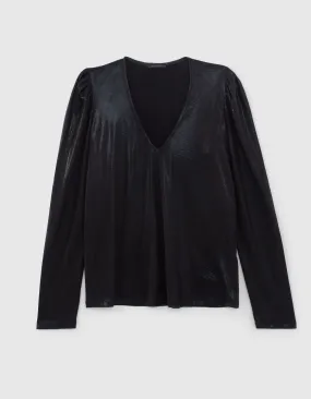 Blouse noire manches gigots femme