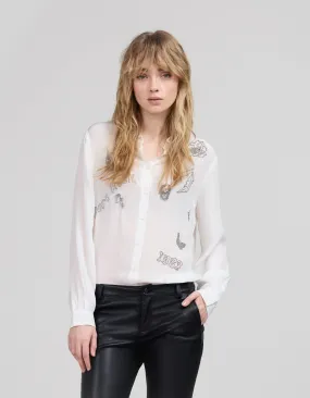 Chemise blanc cassé broderies perles Femme