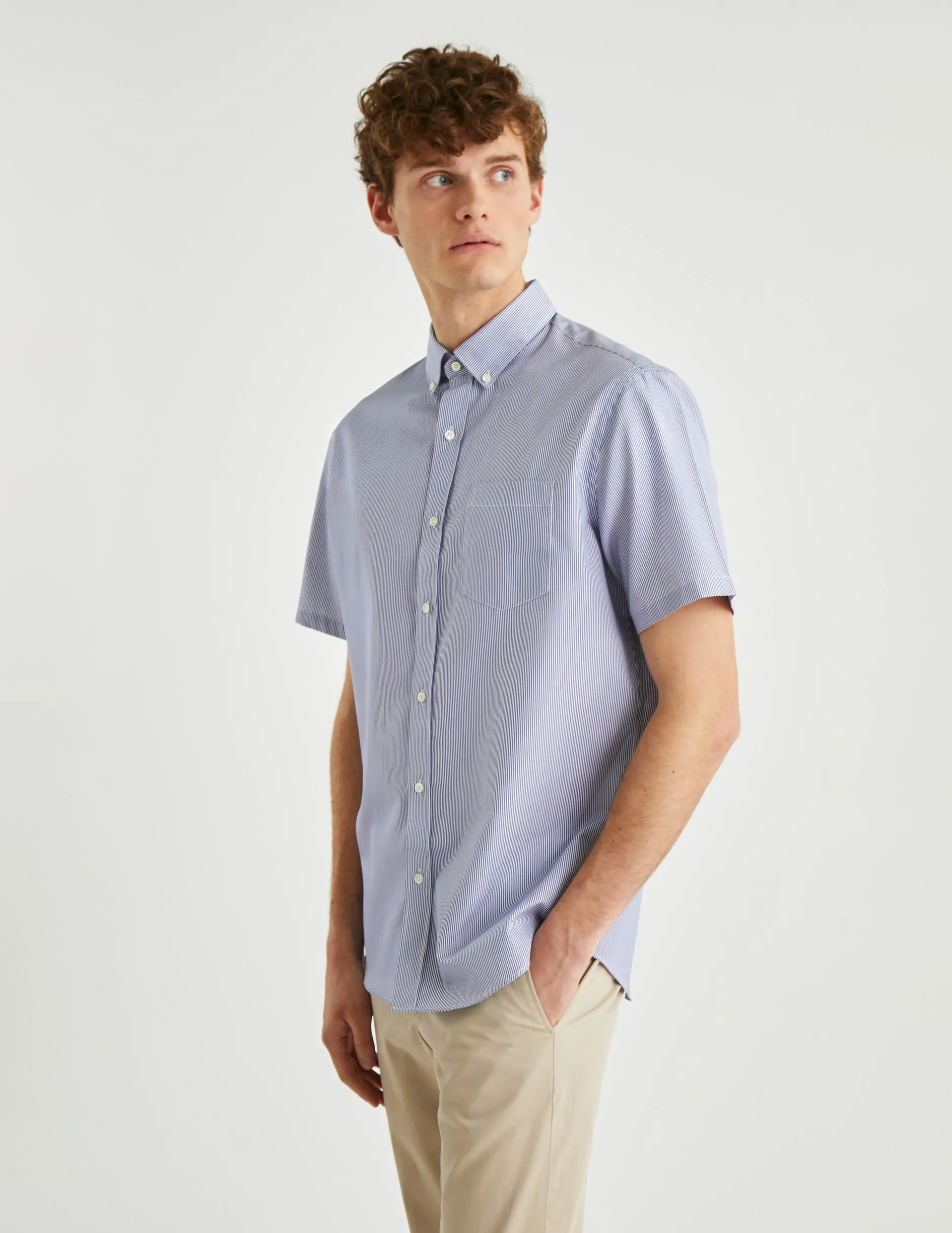 Chemise Classique manches courtes rayée bleue