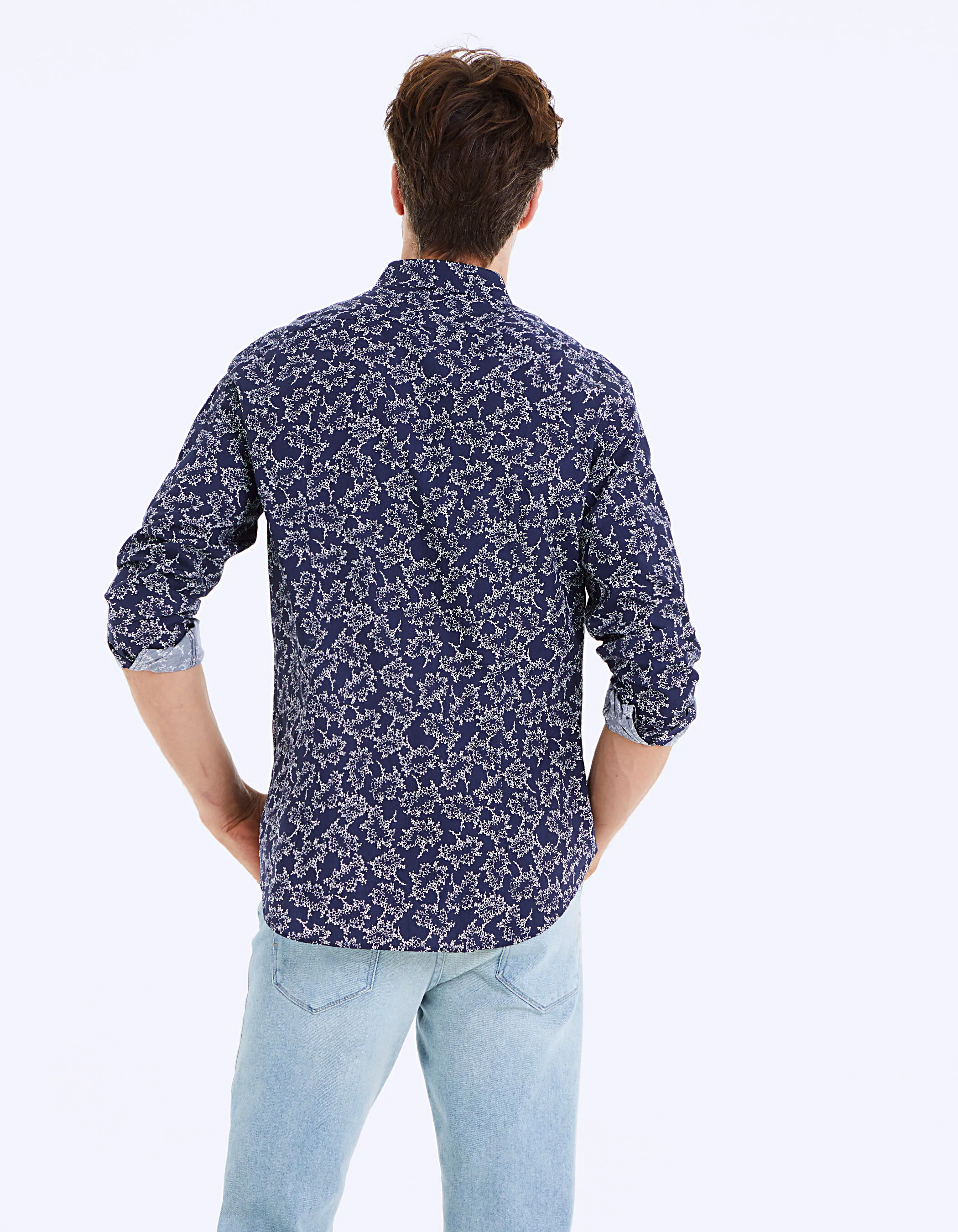 Chemise slim indigo à motif floral Homme