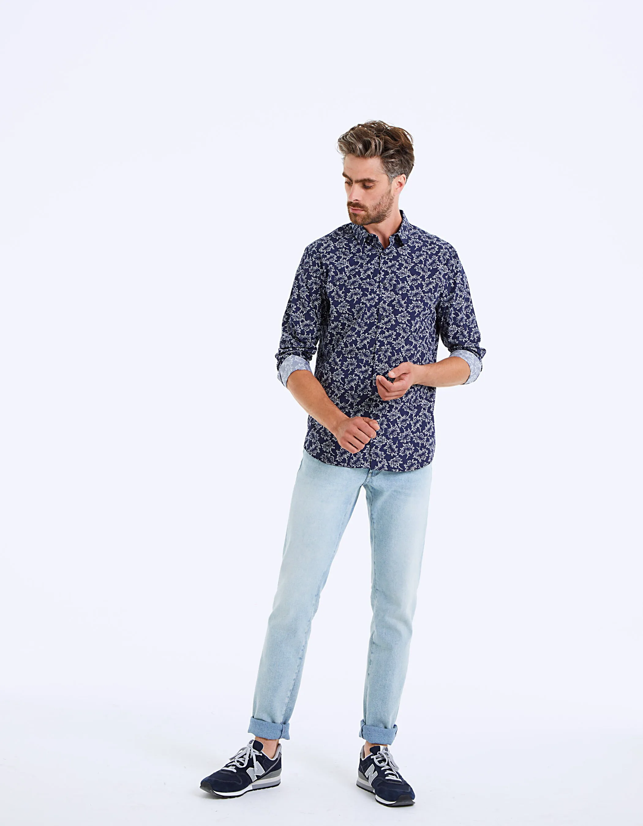 Chemise slim indigo à motif floral Homme