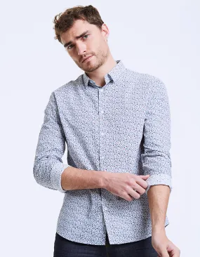 Chemise slim vermillon à micro-fleurs Homme