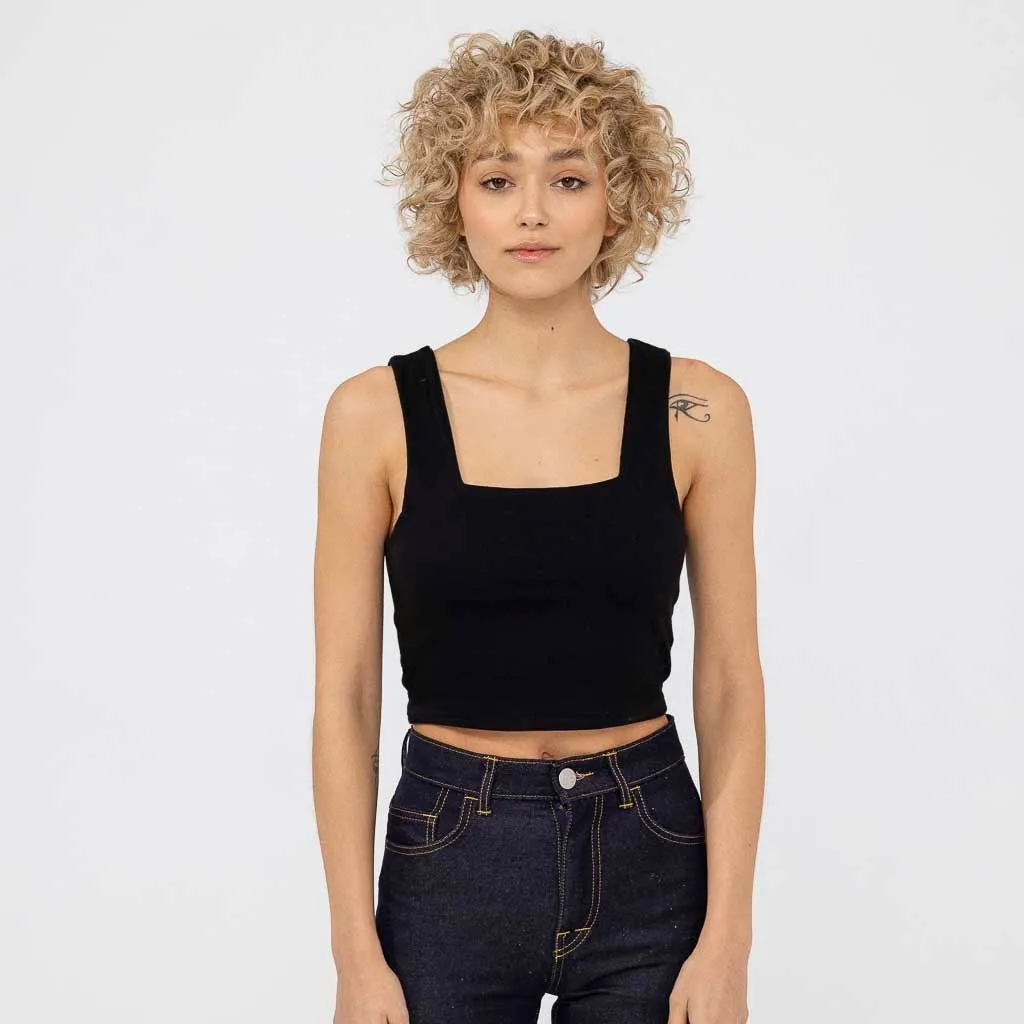 Débardeur Pauline col carré noir crop top