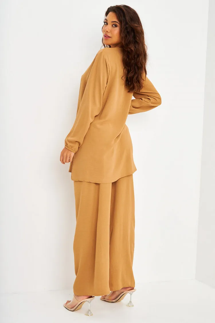 Ensemble 2 pièces tunique + pantalon camel