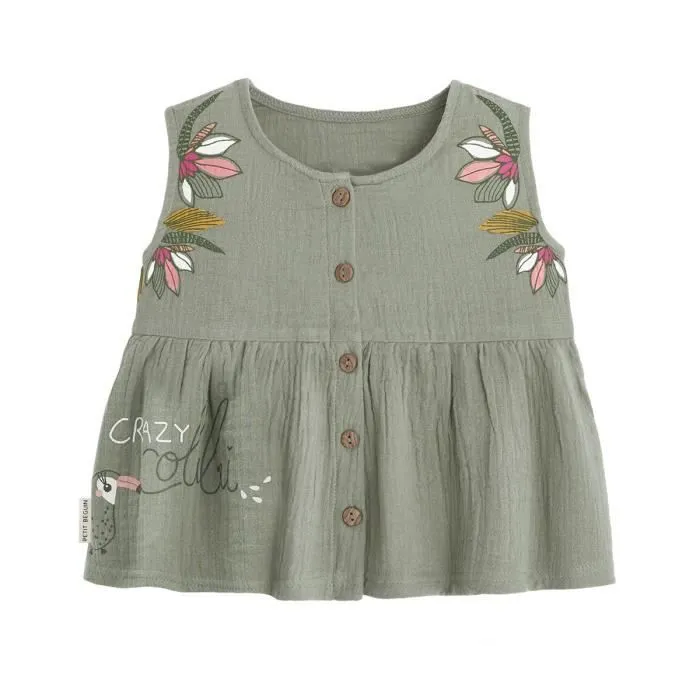 Ensemble blouse en gaze de coton et legging bébé fille Crazy Colibri