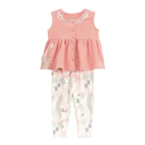 Ensemble blouse et legging en gaze de coton bébé fille Cilaos