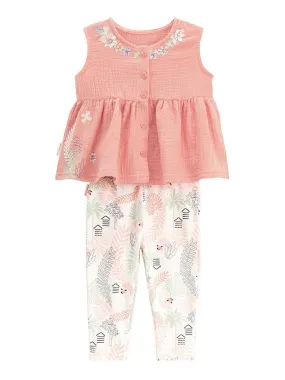 Ensemble bébé blouse et legging en gaze de coton Cilaos - Orange corail