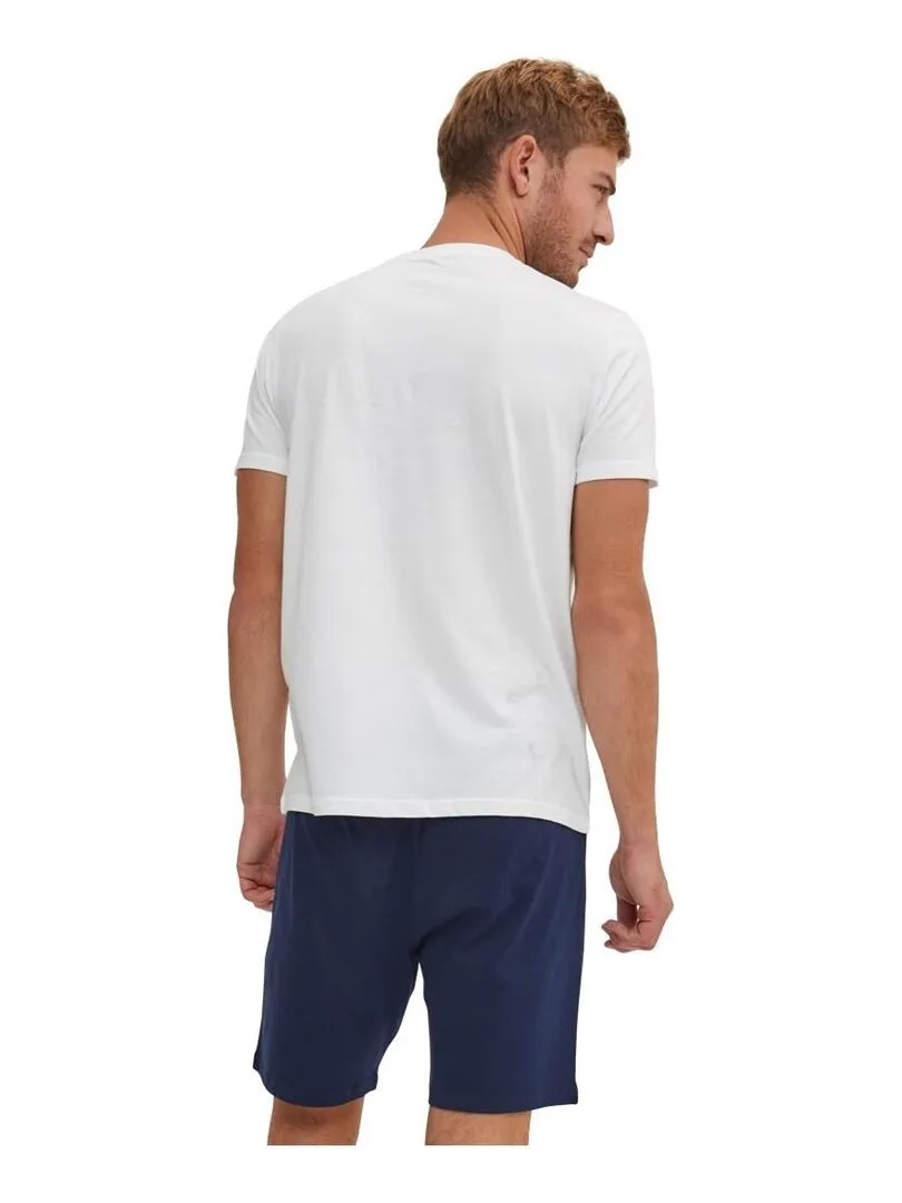 Ensemble Pyjama court Tshirt col rond homme en coton Serge Blanco - Blanc