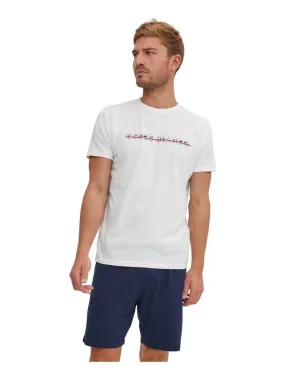 Ensemble Pyjama court Tshirt col rond homme en coton Serge Blanco - Blanc