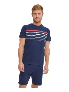 Ensemble Pyjama court Tshirt col rond homme en coton Serge Blanco - Bleu