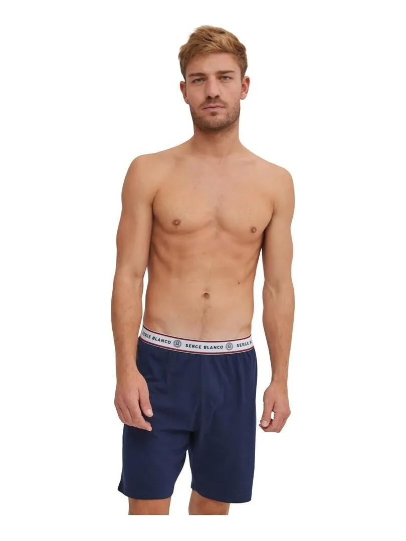 Ensemble Pyjama court Tshirt col rond homme en coton Serge Blanco - Bleu