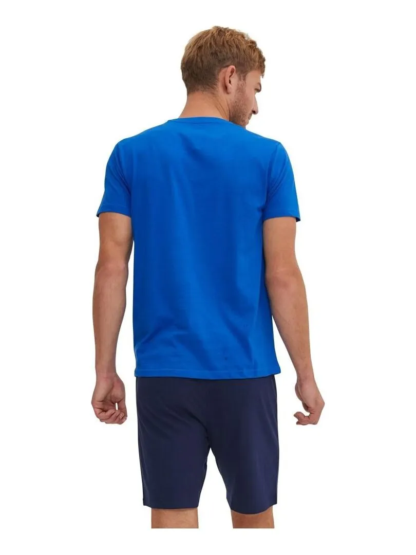 Ensemble Pyjama court Tshirt col V homme en coton Serge Blanco - Bleu