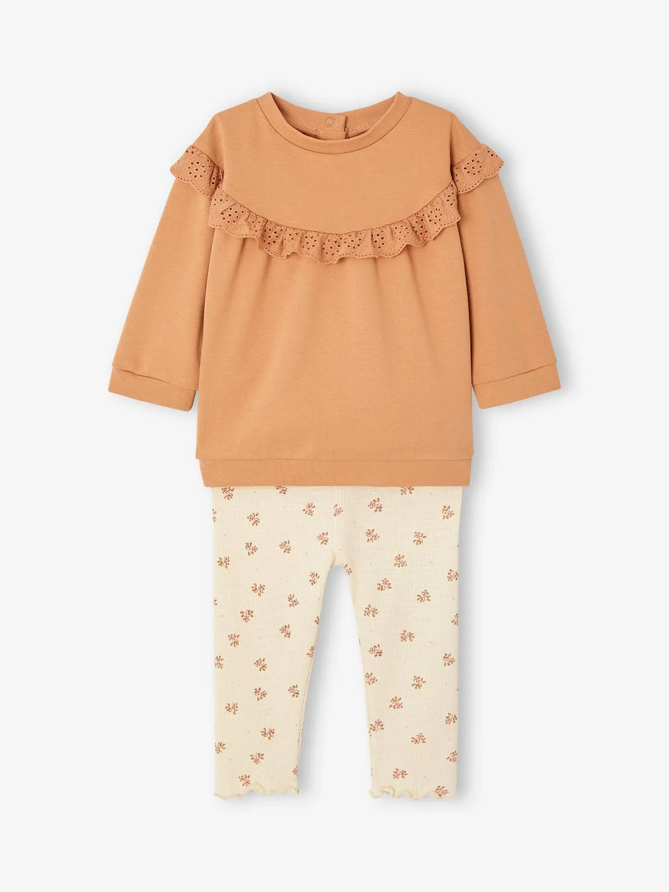 Ensemble sweat à volant + legging bébé caramel - Vertbaudet