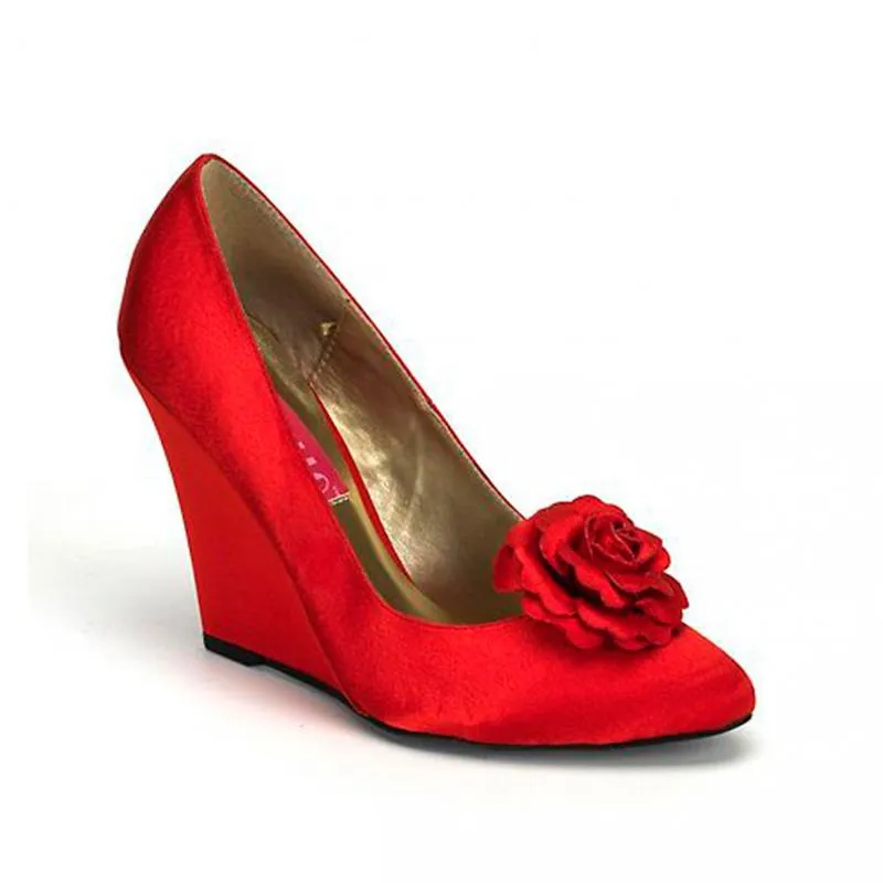 Escarpin talon compensé 10 cm rouge satin