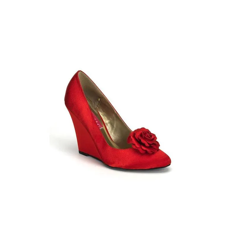 Escarpin talon compensé 10 cm rouge satin