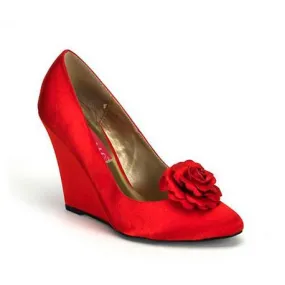 Escarpin talon compensé 10 cm rouge satin