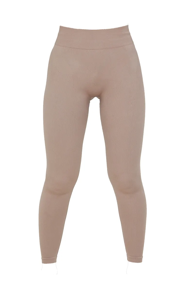 Legging de sport taupe sans coutures détail côtelé