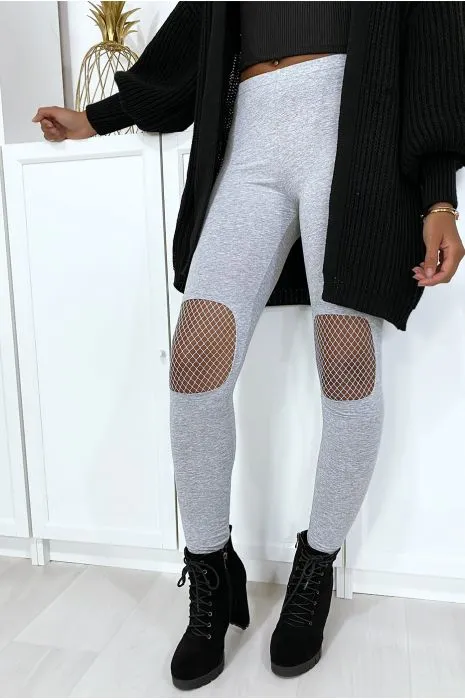 Legging gris avec résille aux genoux