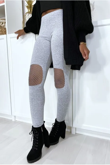 Legging gris avec résille aux genoux