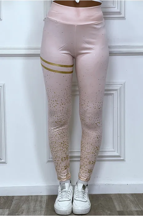 Legging rose avec taches et bandes dorées