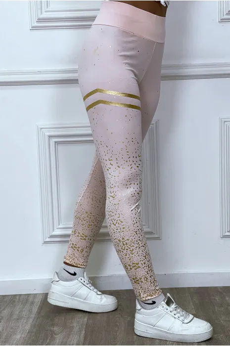 Legging rose avec taches et bandes dorées