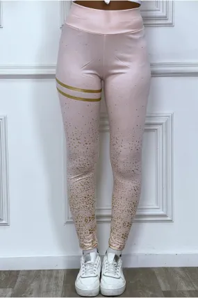 Legging rose avec taches et bandes dorées