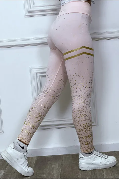 Legging rose avec taches et bandes dorées