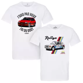 Lot de 2 T-Shirts Homme auto 205 gti et 205 rallye T16 | 100% coton, coupe régulière, grammage lourd