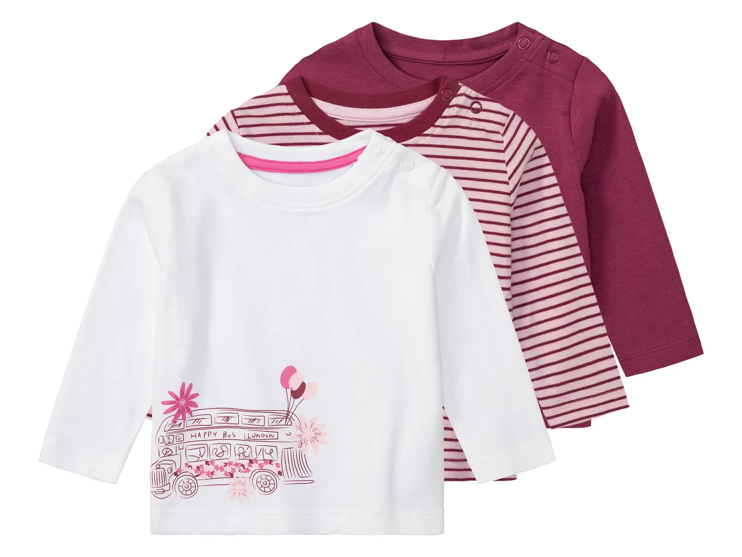 lupilu® Lot de 3 t-shirts à manches longues bébé