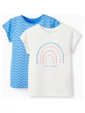 Pack 2 T-Shirts En Coton Pour Fille 'Pois' manches courtes EXPLORING AUSTRALIA - Bleu foncé