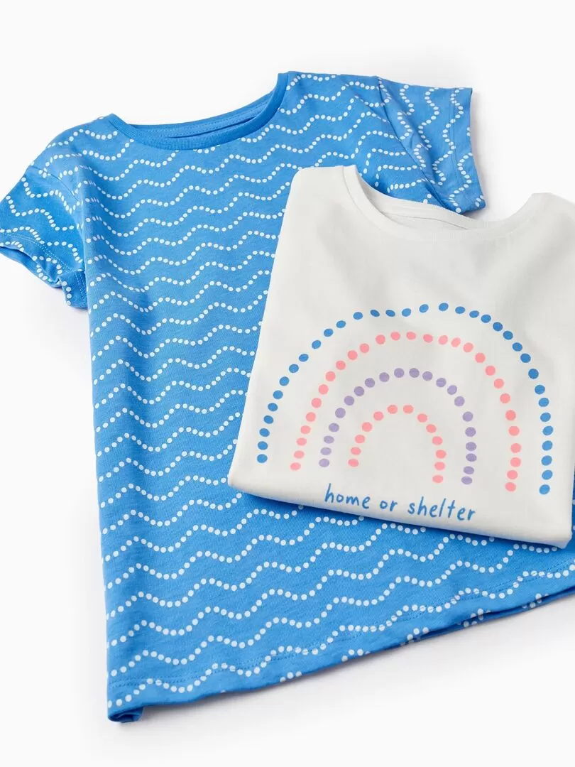 Pack 2 T-Shirts En Coton Pour Fille 'Pois' manches courtes EXPLORING AUSTRALIA - Bleu foncé