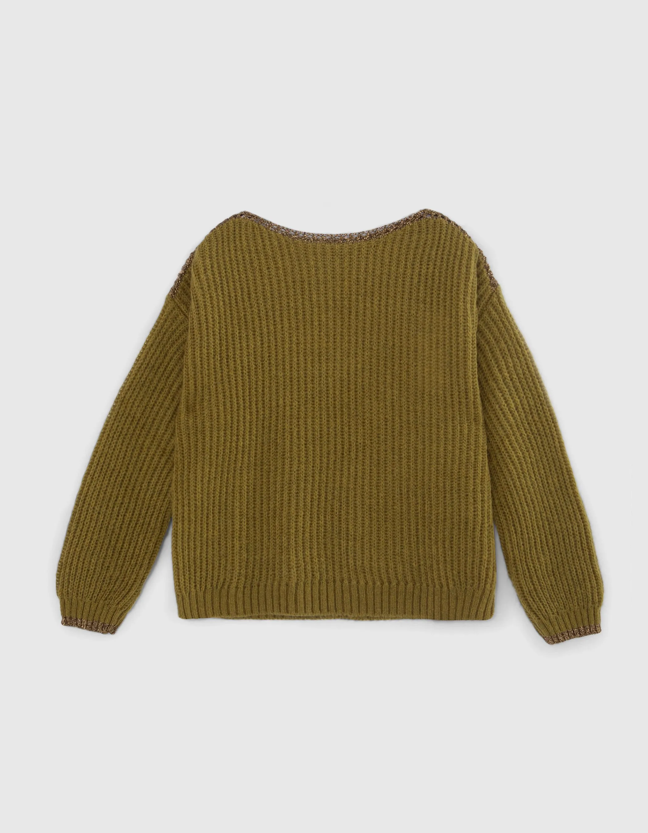 Pull absinthe tricot à côtes et détails lurex Femme