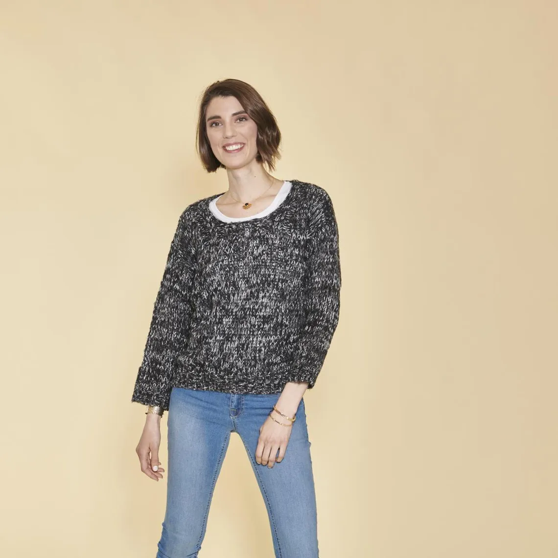 Pull asymétrique manches longues aspect mohair femme - Gris | 3 Suisses