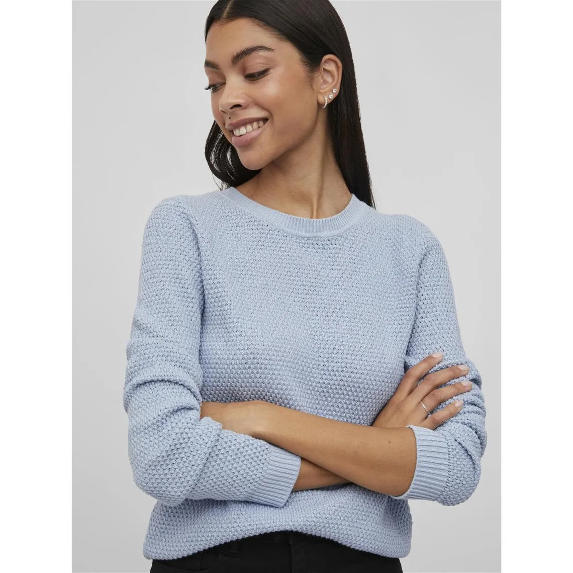 Pull col rond bleu moyen en coton Skye | 3 Suisses