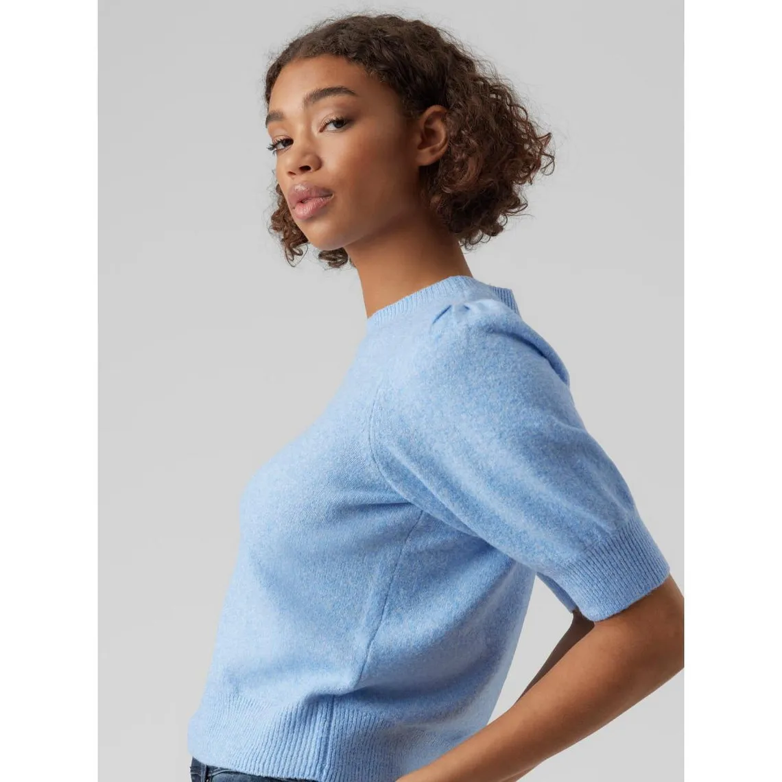 Pull en maille Col rond Manches 2/4 bleu | 3 Suisses