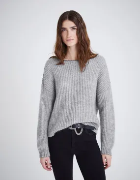 Pull gris tricot à côtes et détails lurex Femme