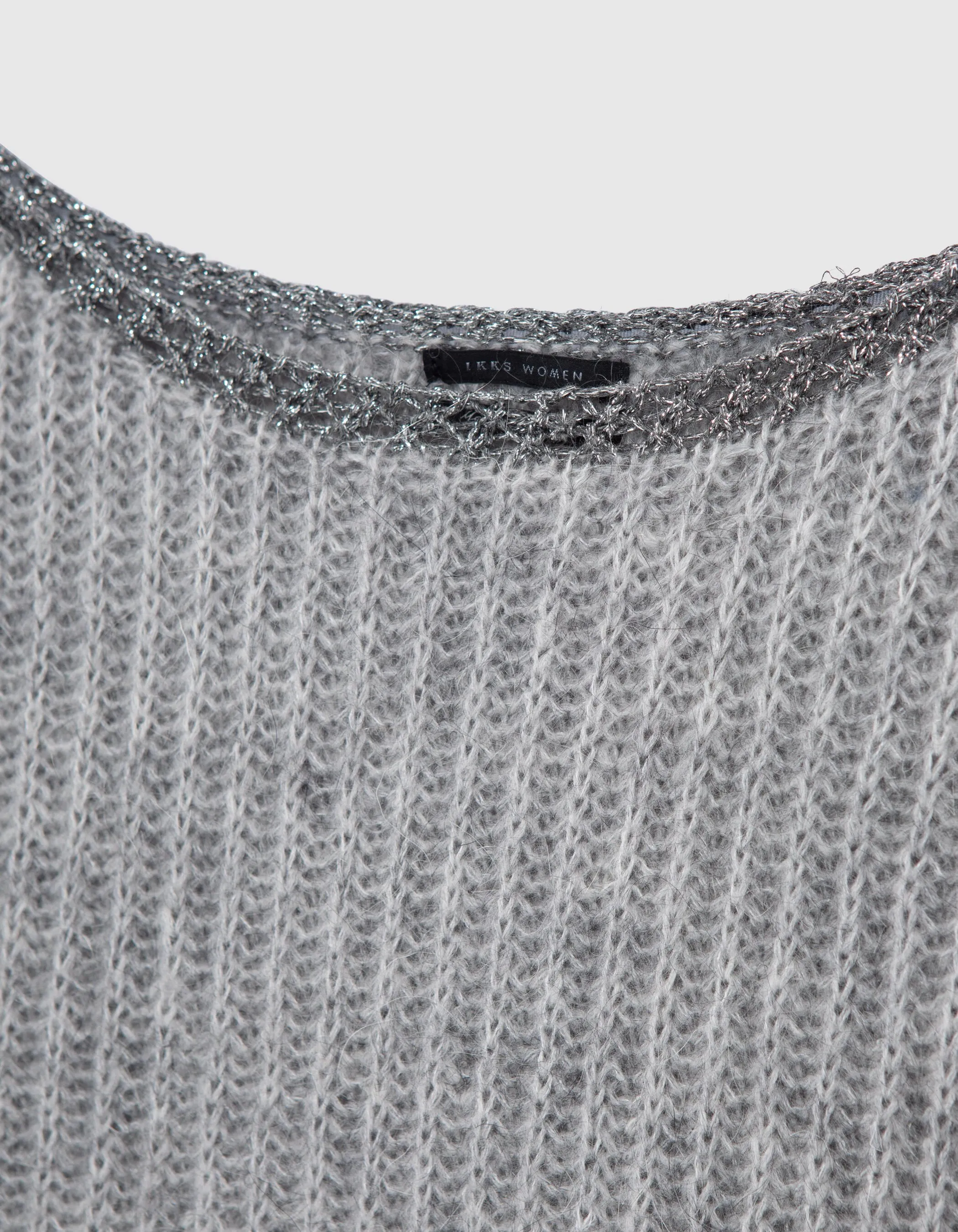 Pull gris tricot à côtes et détails lurex Femme