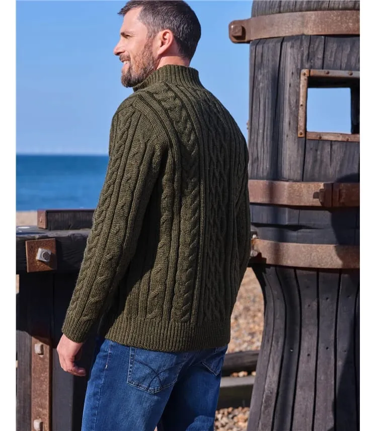 Pull irlandais en maille torsadée à col zippé - Homme - Pure Laine