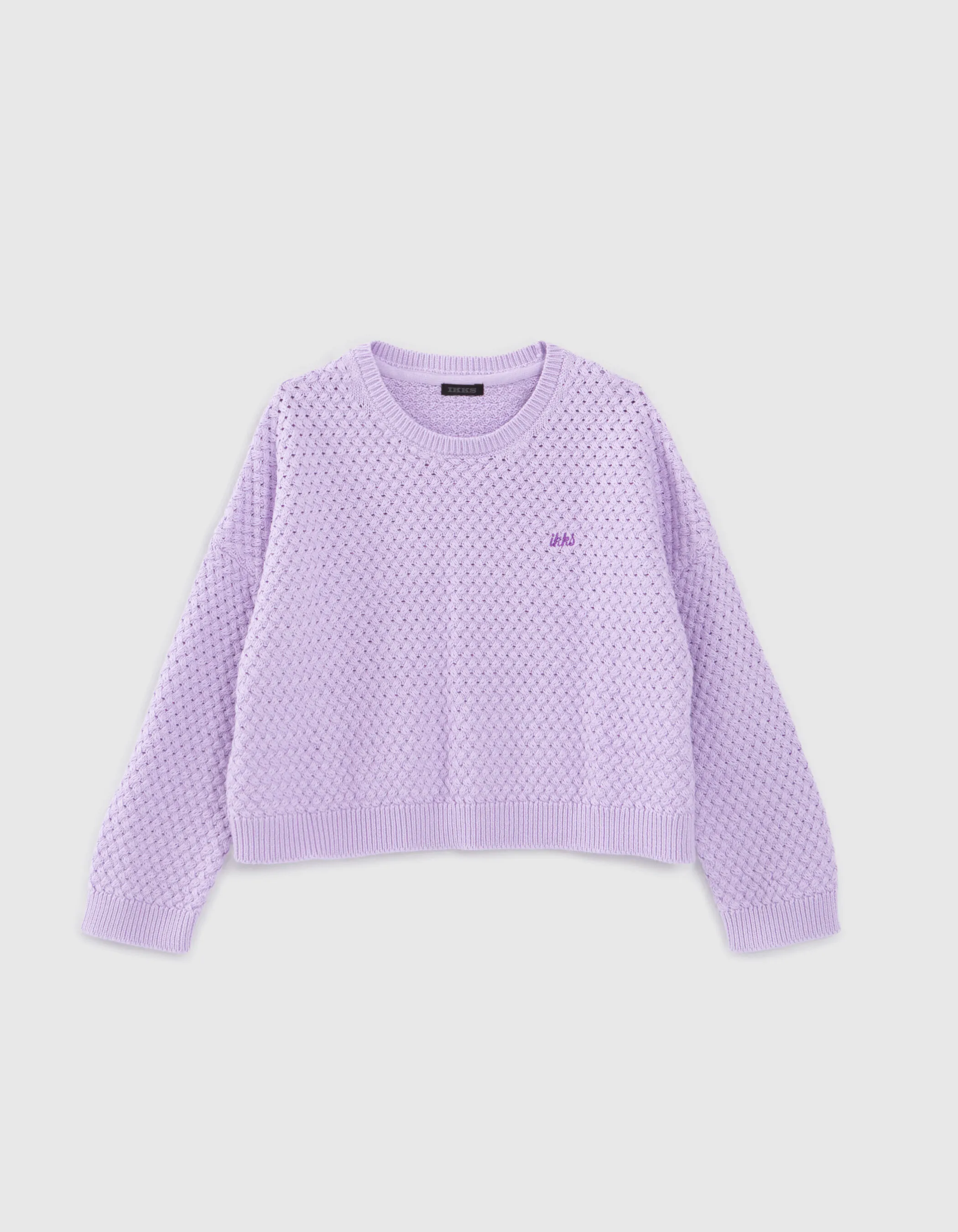 Pull lilas tricot points croisés fille