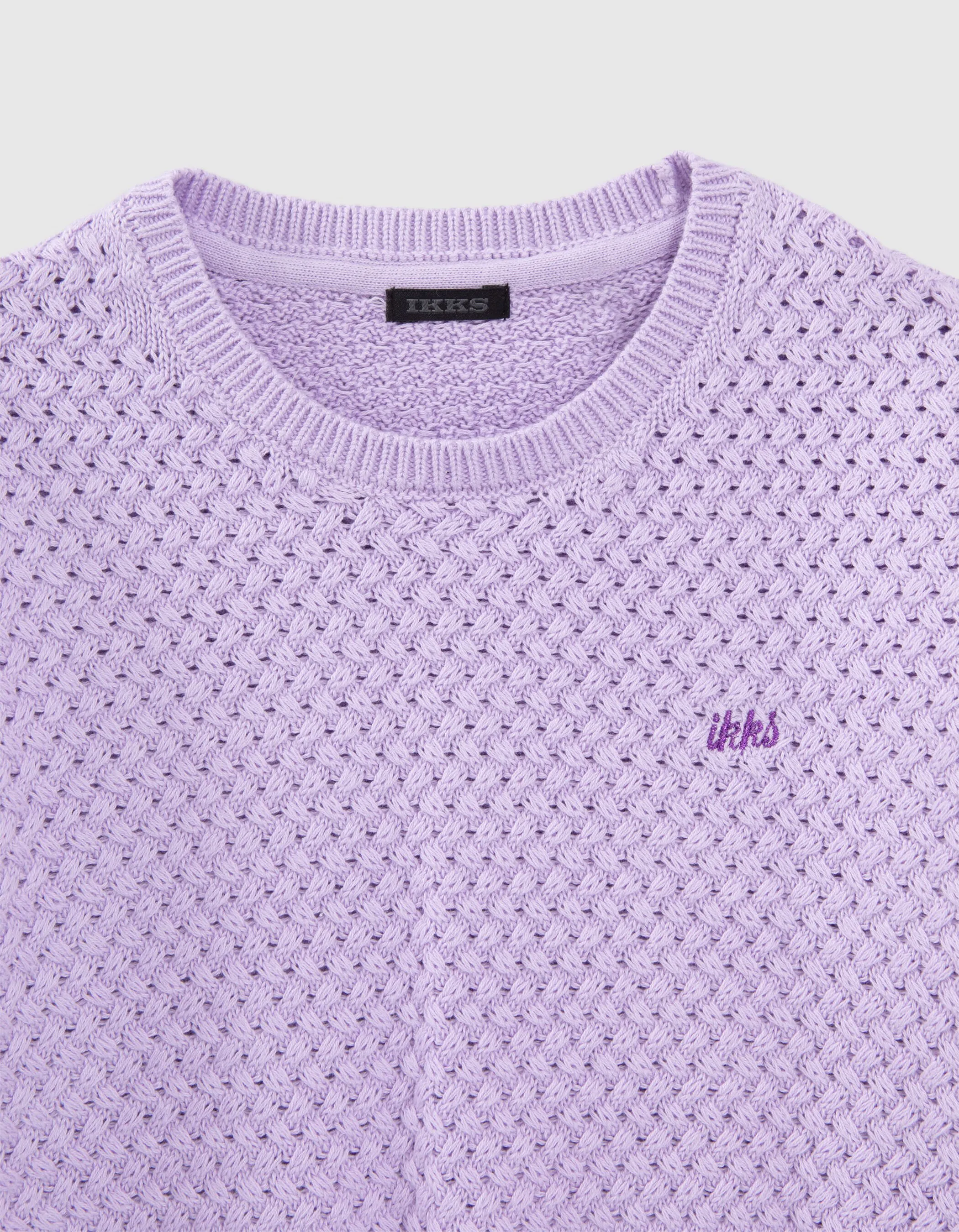 Pull lilas tricot points croisés fille