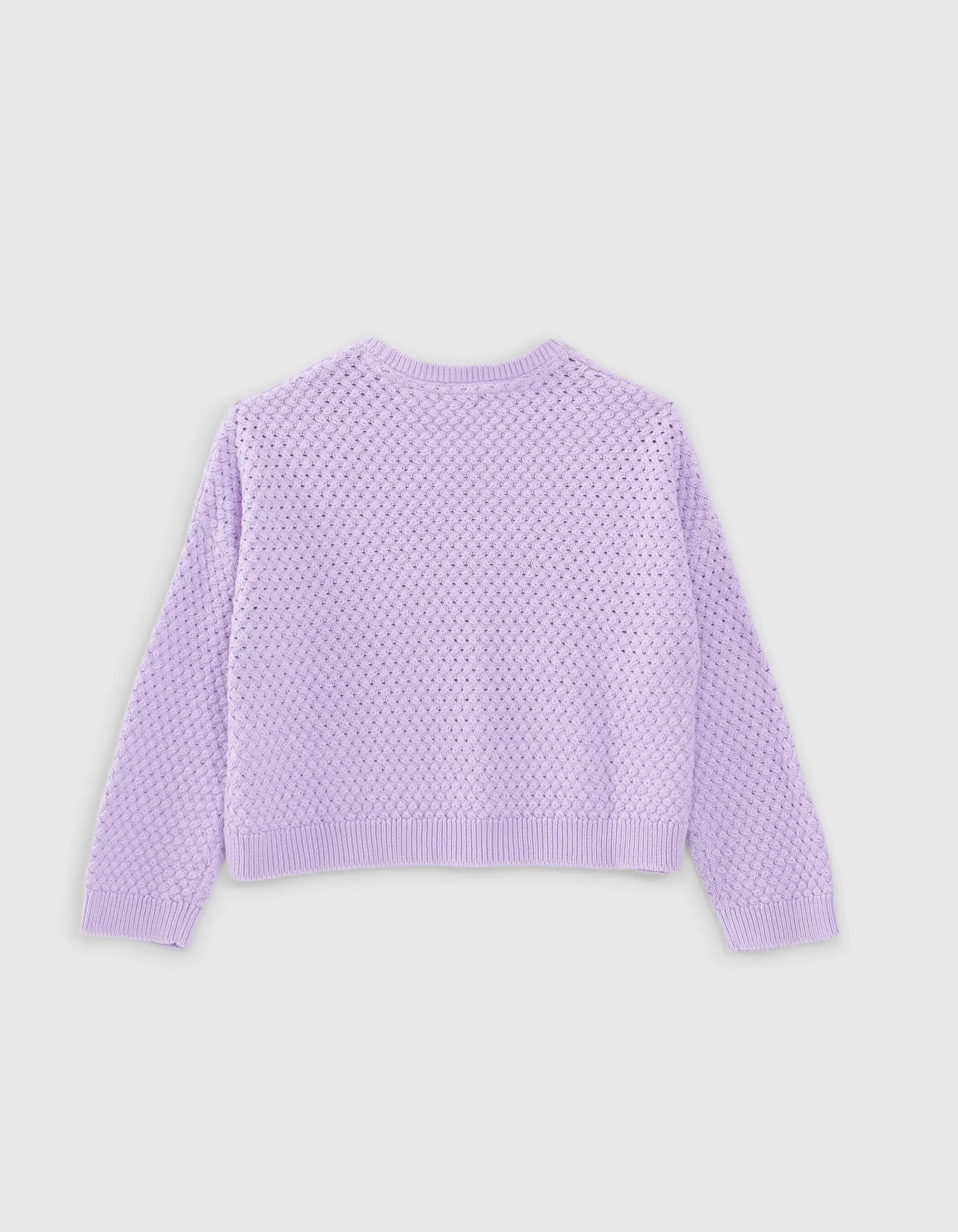 Pull lilas tricot points croisés fille