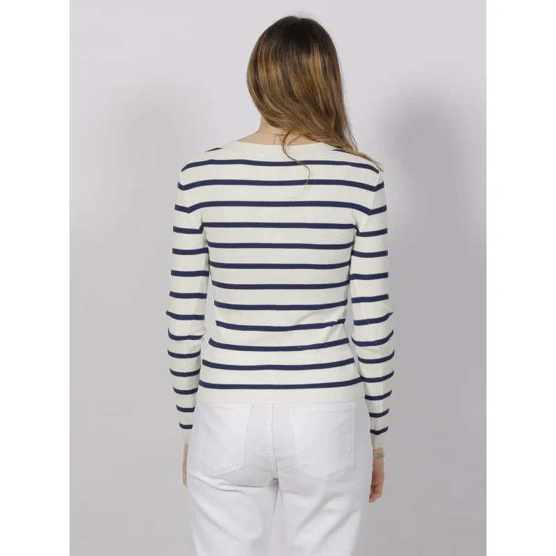 Pull maille rib rayé bouton blanc bleu femme - Salsa | wimod