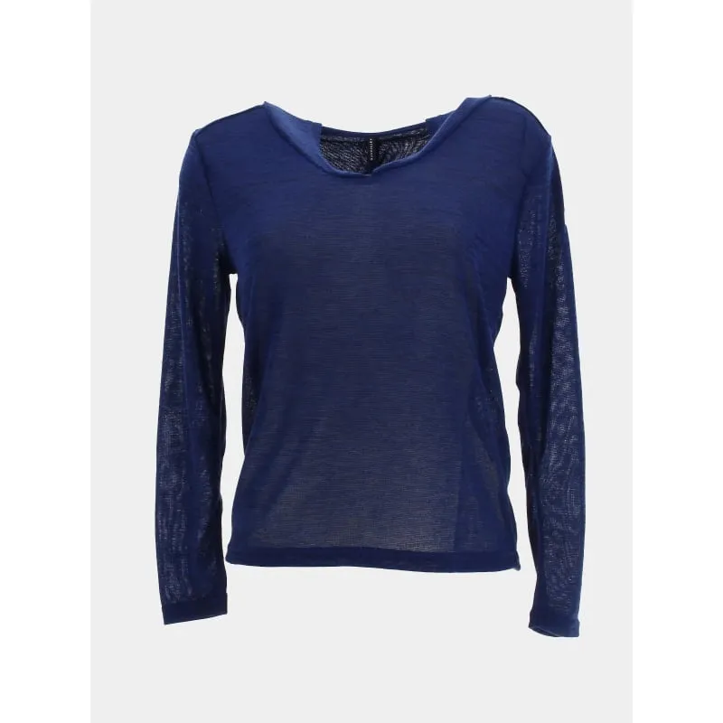 Pull maille rib rayé bouton blanc bleu femme - Salsa | wimod