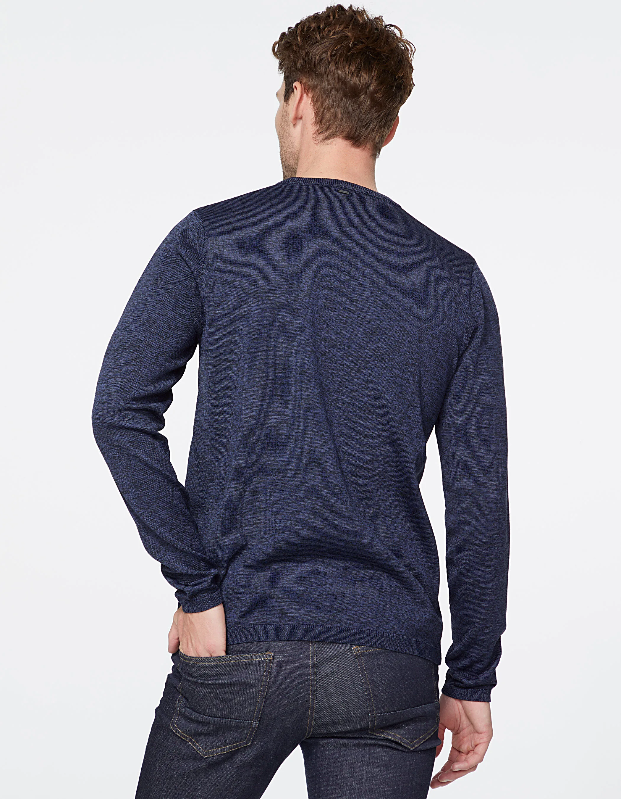 Pull marine en maille moulinée Homme