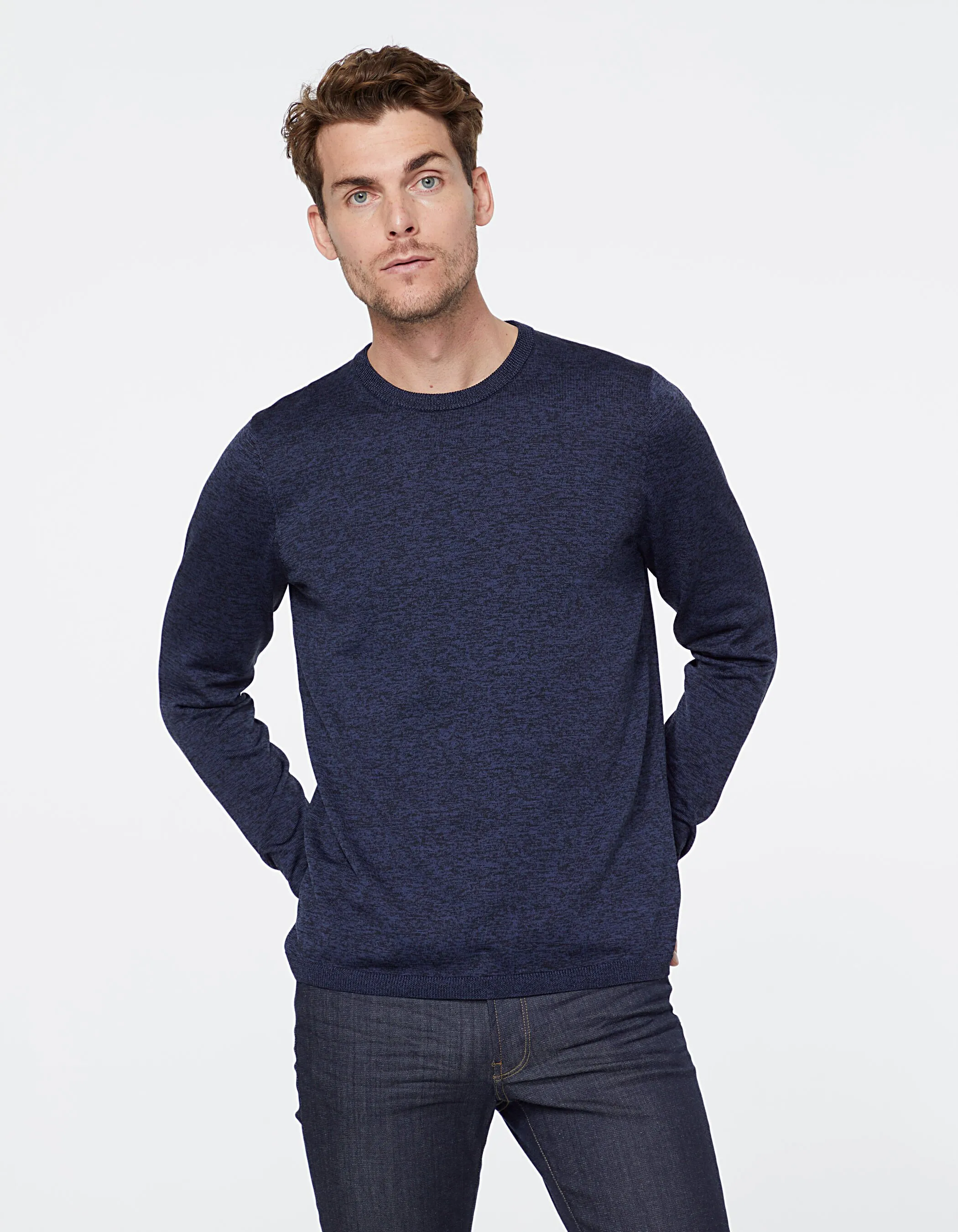 Pull marine en maille moulinée Homme