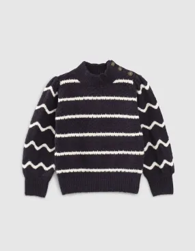 Pull marinière navy foncé tricot rayé fille