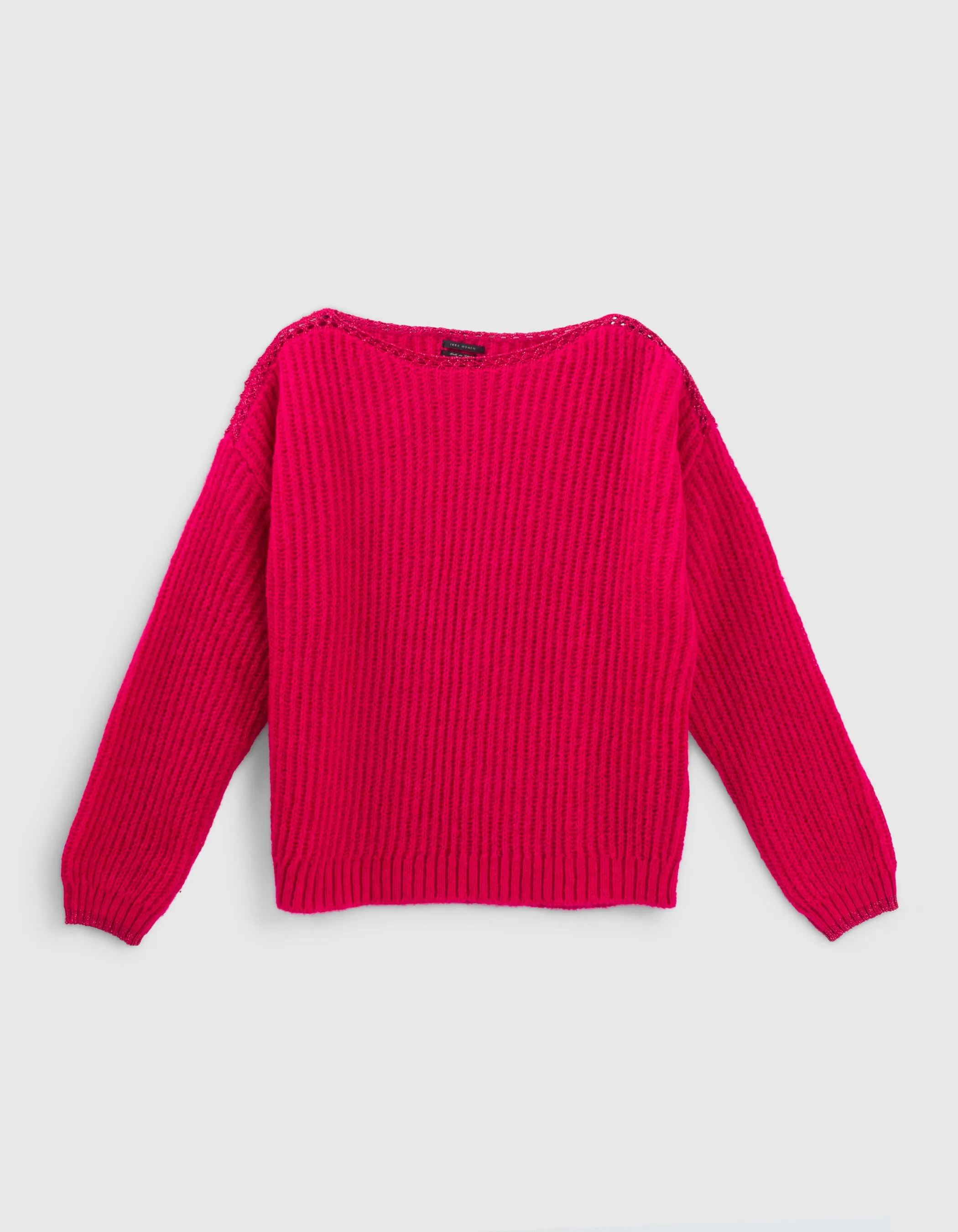 Pull rose tricot à côtes et détails lurex Femme