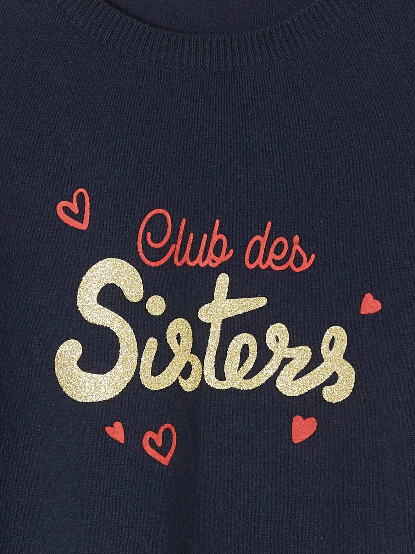 Pull à message Basics fille message irisé en relief marine club des sisters - Vertbaudet